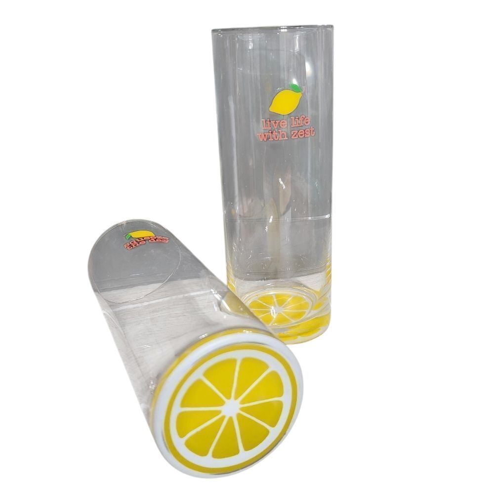 2 Lemonade Glasses Highball Glass Lemon Squeeze the Day Live Life with Zest